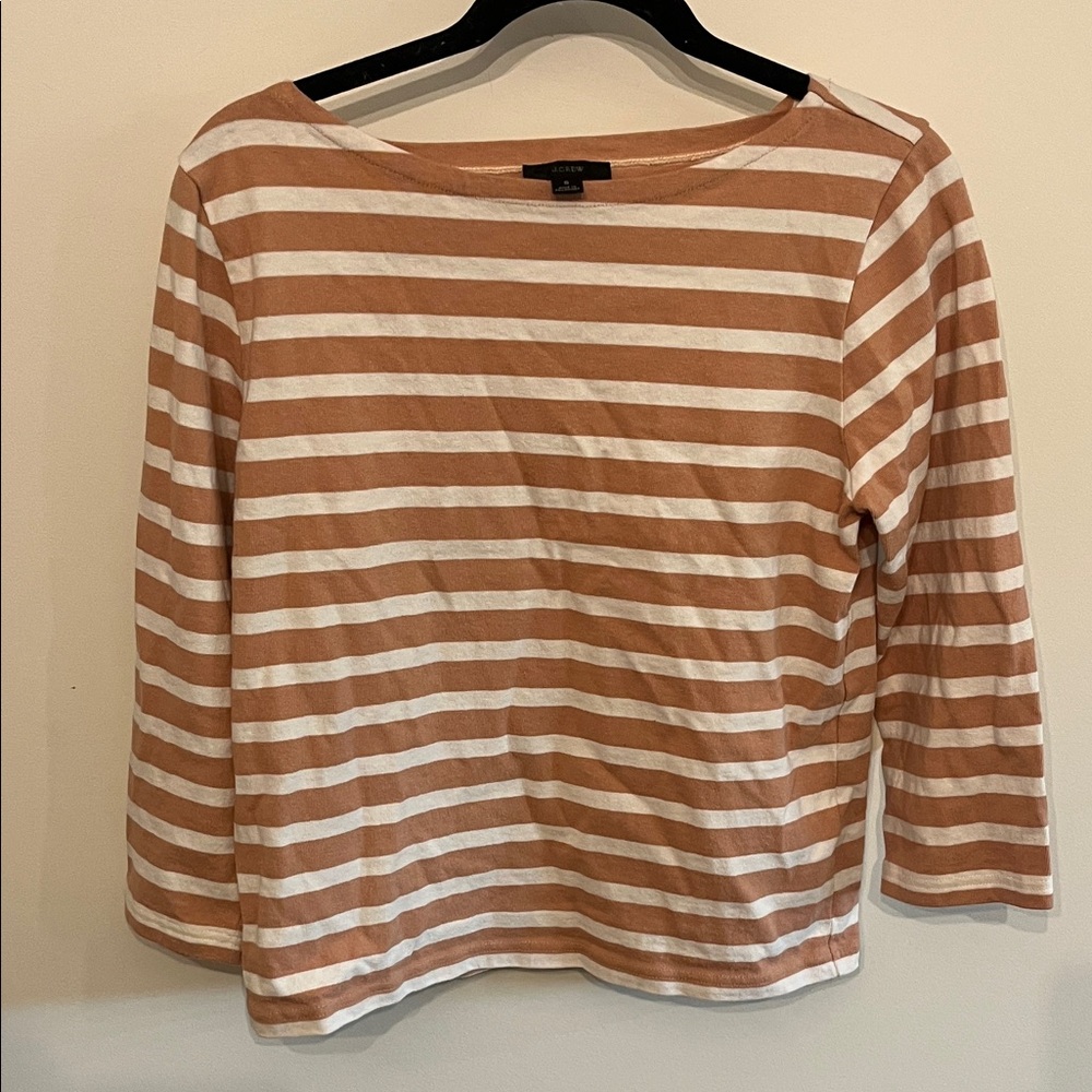 J. Crew Camel and White Striped Top